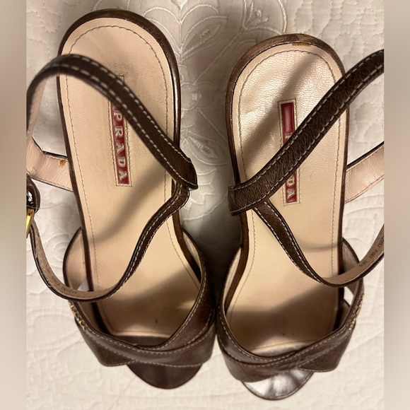 Prada Womens Brown Espadrille Wedge Sandals Ankle Strap Size 36.5 excellent - Picture 3 of 4